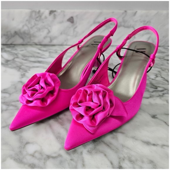 Worthington Shoes - Worthington Hot Pink Pointed-Toe Slingback Heels with Floral Rosette, NWT